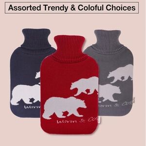 Grey Bear Knit Hot Water Bottle Cover
